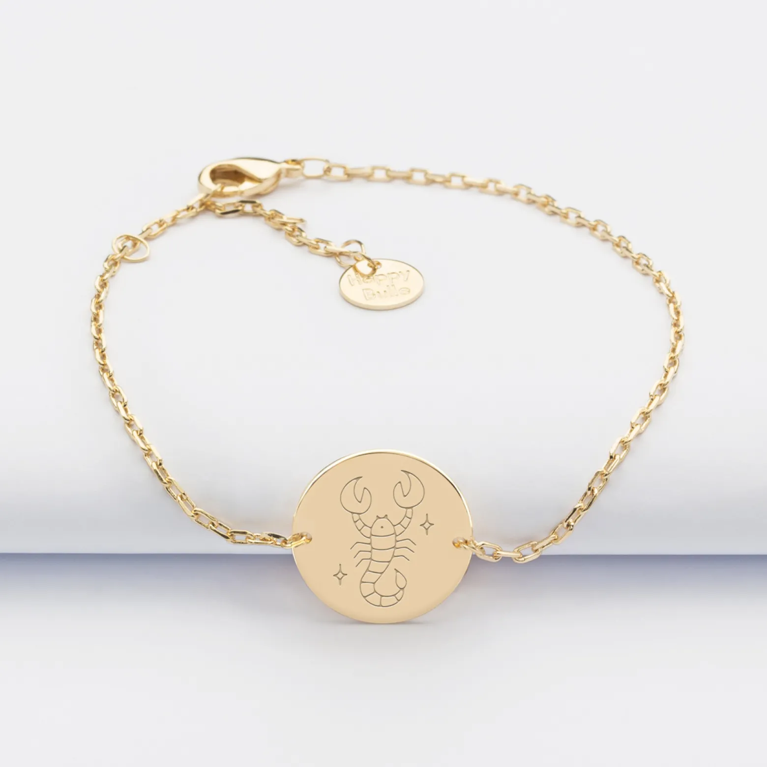 Bracelet chaine personnalisé médaille gravée plaqué or 2 trous 15 mm - Edition spéciale Astro