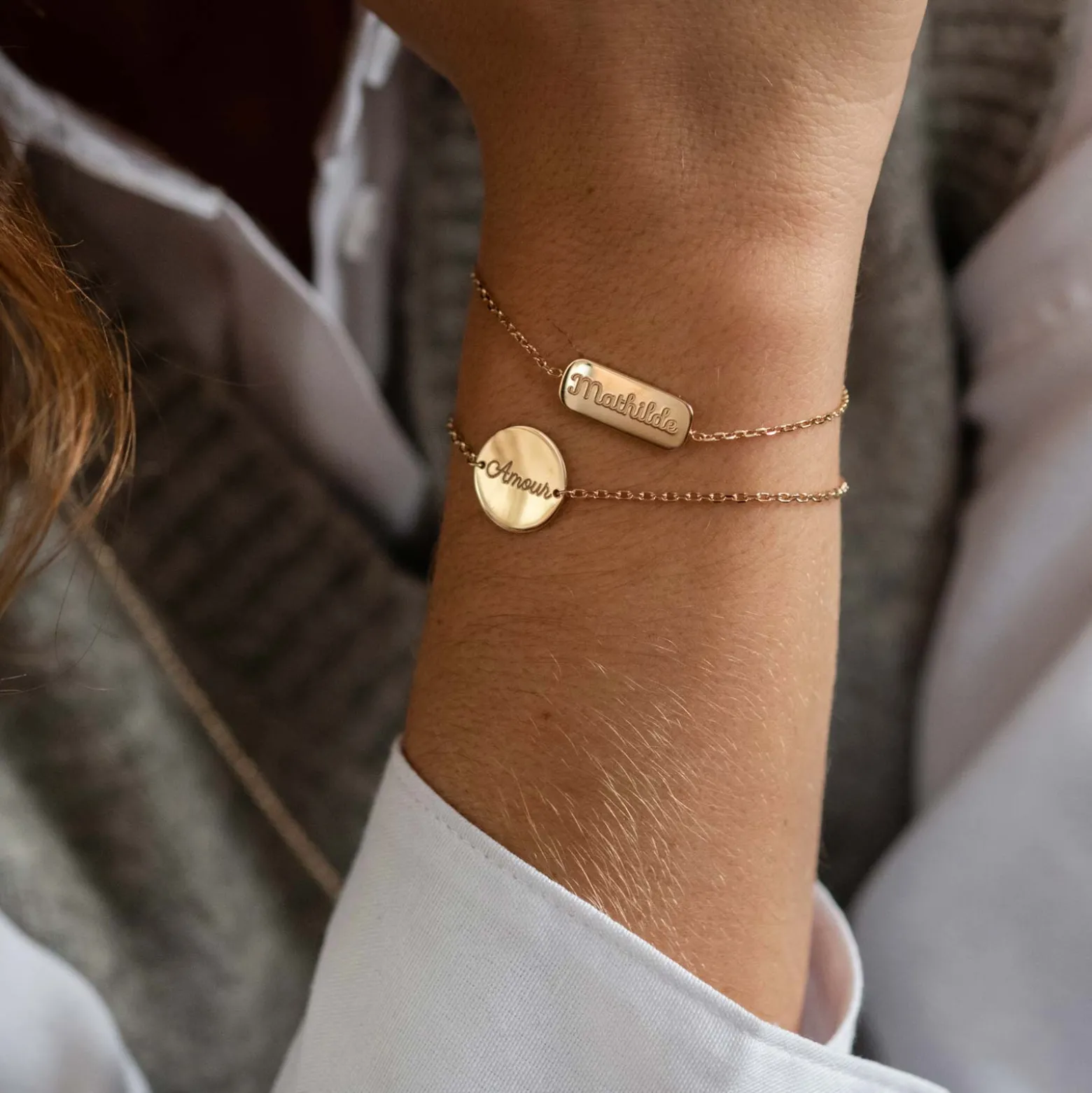 Bracelet chaine personnalisé médaille gravée plaqué or 2 trous 15 mm - Edition spéciale Astro