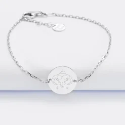 Bracelet chaine personnalisé médaille gravée argent 2 trous 15 mm - Edition spéciale Astro