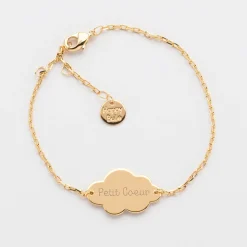 Bracelet chaîne baptême enfant personnalisé médaille gravée plaqué or nuage 2 trous 20x14 mm