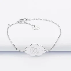 Bracelet chaîne baptême enfant personnalisé médaille gravée argent nuage 2 trous 20x14 mm