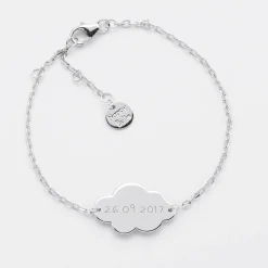 Bracelet chaîne baptême enfant personnalisé médaille gravée argent nuage 2 trous 20x14 mm