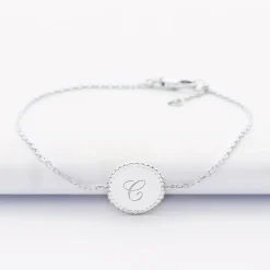 Bracelet chaîne bohème personnalisé médaille gravée argent initiale 11 mm