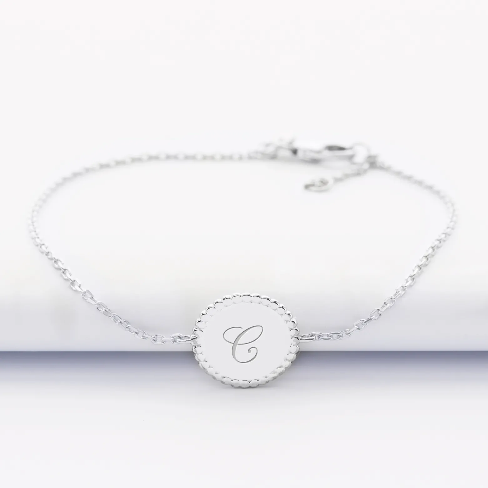 Bracelet chaîne bohème personnalisé médaille gravée argent initiale 11 mm