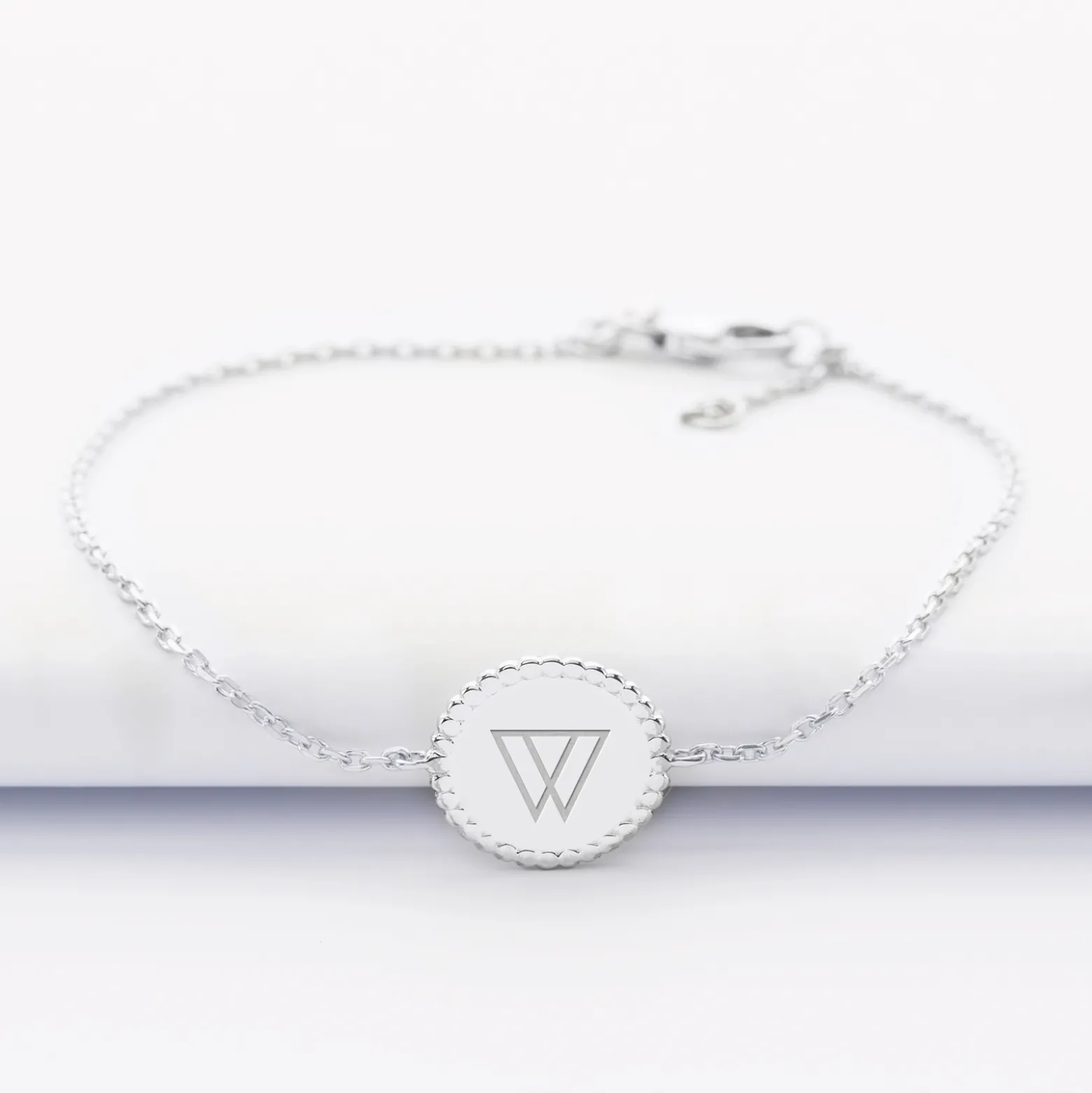 Bracelet chaîne bohème personnalisé médaille gravée argent initiale 11 mm