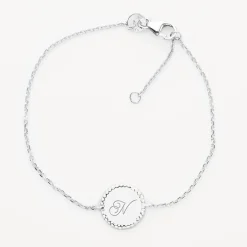 Bracelet chaîne bohème personnalisé médaille gravée argent initiale 11 mm - Nos petits imparfaits