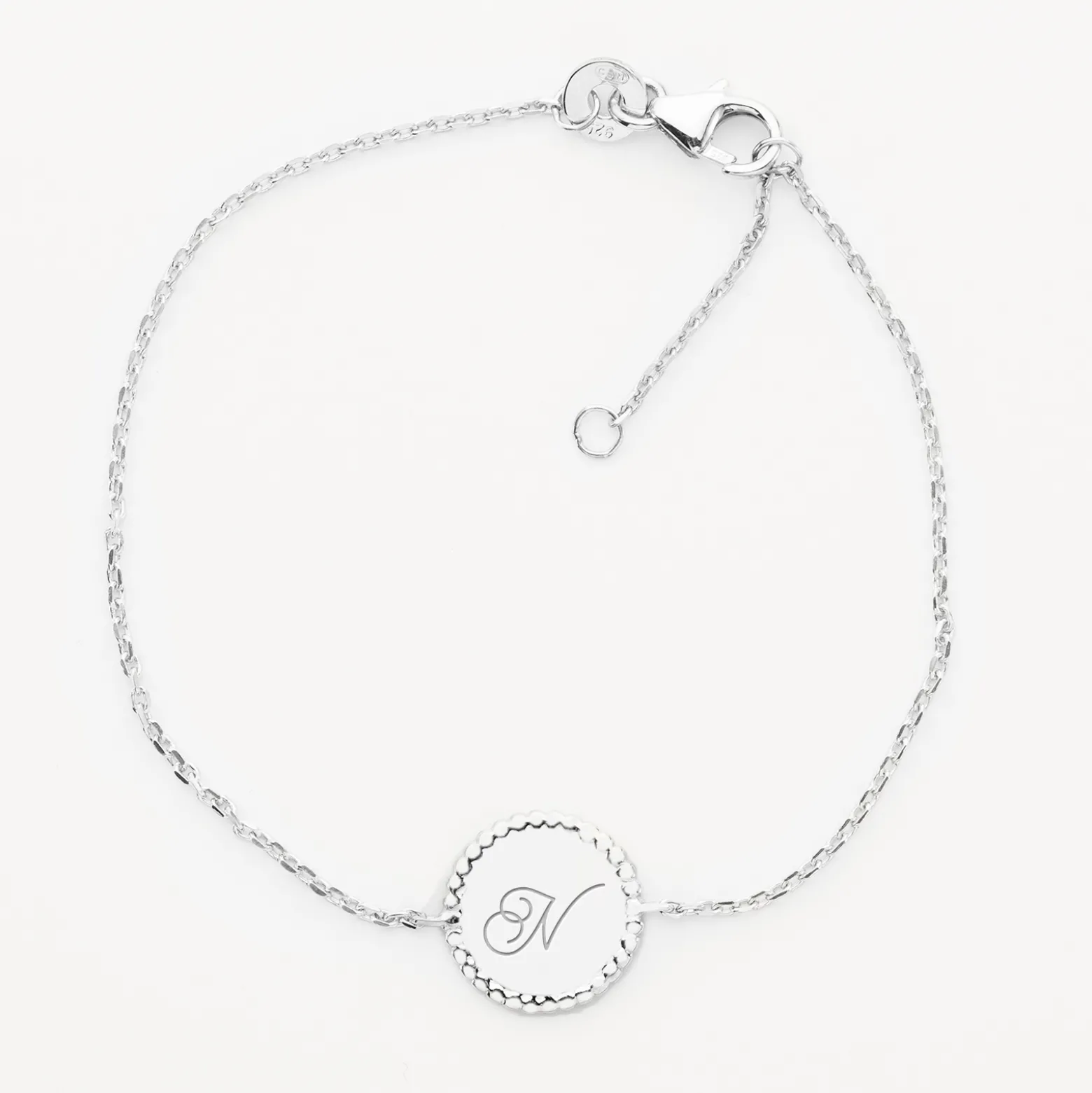 Bracelet chaîne bohème personnalisé médaille gravée argent initiale 11 mm - Nos petits imparfaits