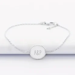 Bracelet chaîne bohème personnalisé médaille gravée argent initiale 11 mm - Nos petits imparfaits
