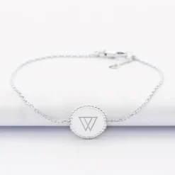 Bracelet chaîne bohème personnalisé médaille gravée argent initiale 11 mm - Nos petits imparfaits