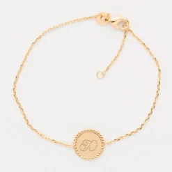 Bracelet chaîne bohème personnalisé médaille gravée plaqué or initiale 11 mm