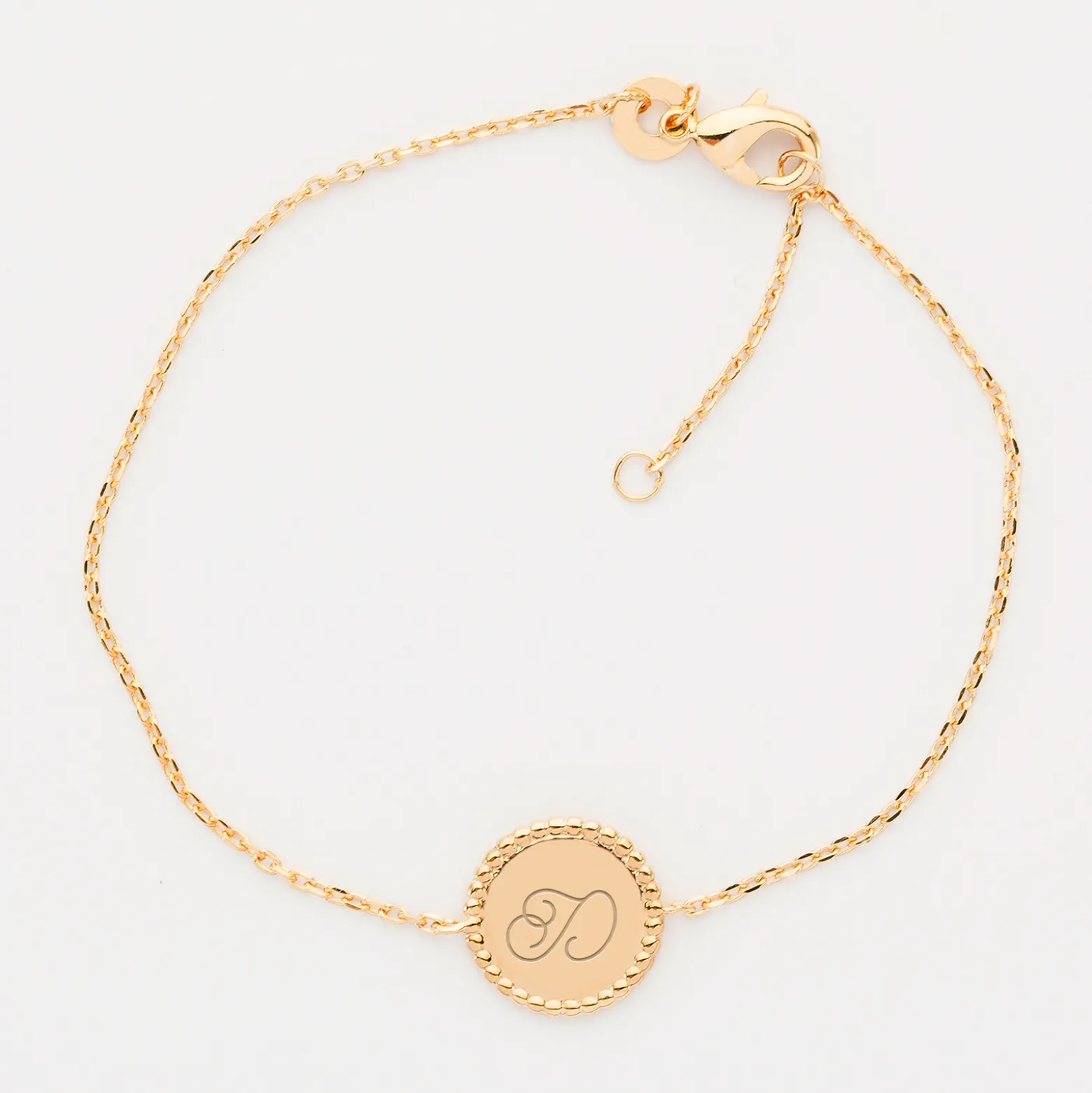 Bracelet chaîne bohème personnalisé médaille gravée plaqué or initiale 11 mm