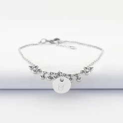 Bracelet chaîne boules personnalisé médaille gravée argent 10 mm
