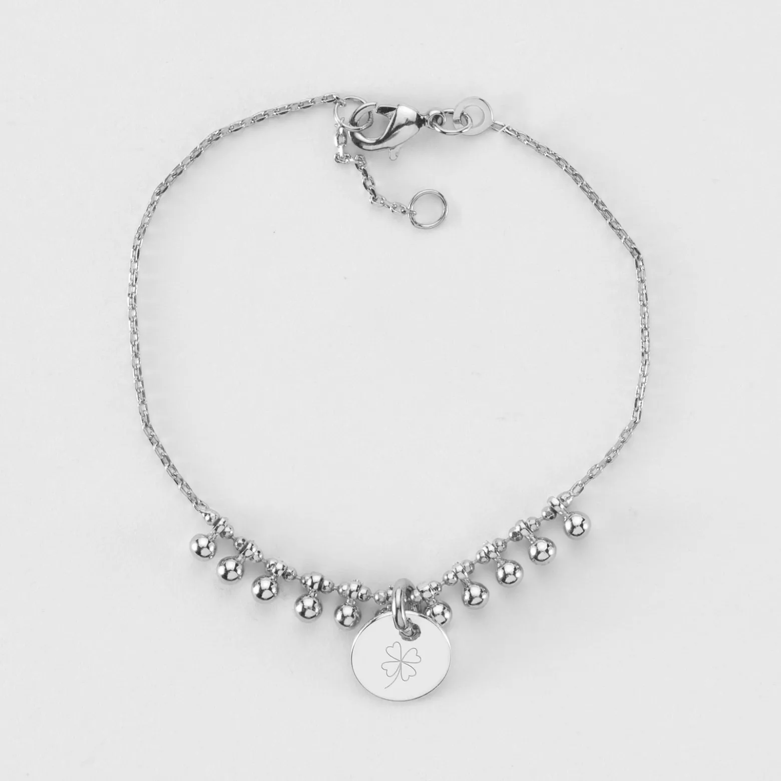 Bracelet chaîne boules personnalisé médaille gravée argent 10 mm