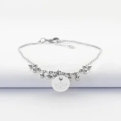Bracelet chaîne boules personnalisé médaille gravée argent 10 mm