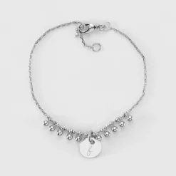 Bracelet chaîne boules personnalisé médaille gravée argent 10 mm