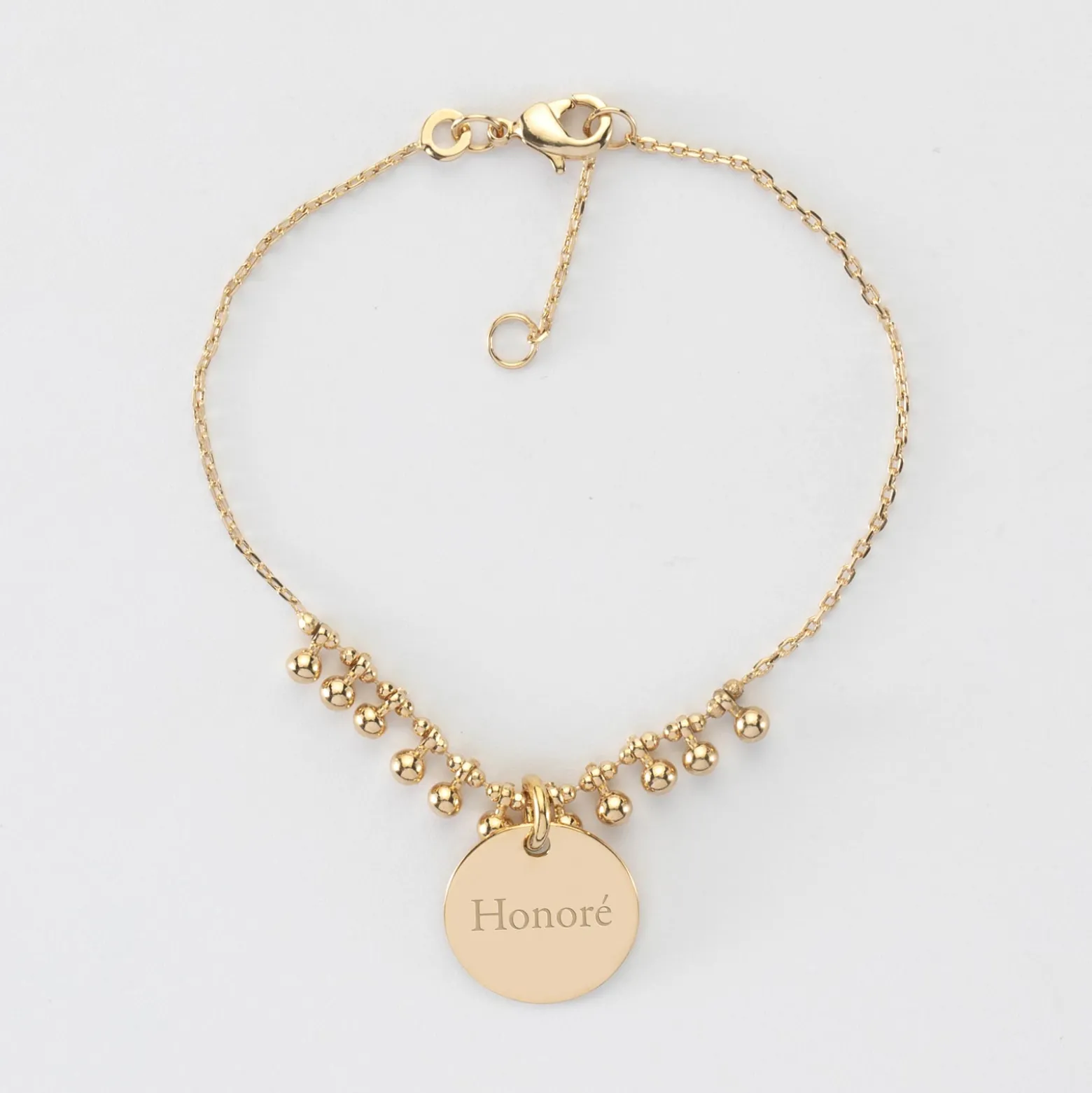 Bracelet chaîne boules personnalisé médaille gravée plaqué or 15 mm