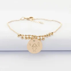 Bracelet chaîne boules personnalisé médaille gravée plaqué or 15 mm