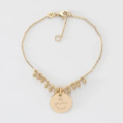 Bracelet chaîne boules personnalisé médaille gravée plaqué or 15 mm