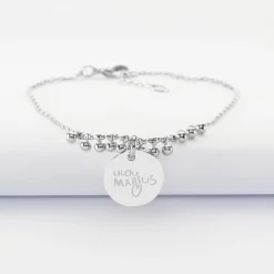 Bracelet chaîne boules personnalisé médaille gravée argent 15 mm