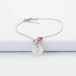 Bracelet chaîne coeur émail rouge personnalisé médaille gravée argent 10 mm