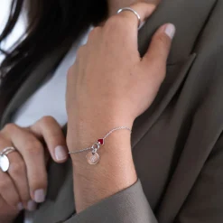 Bracelet chaîne coeur émail rouge personnalisé médaille gravée argent 10 mm