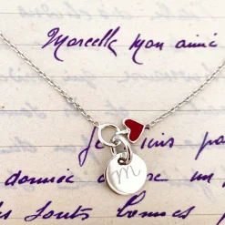 Bracelet chaîne coeur émail rouge personnalisé médaille gravée argent 10 mm