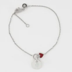Bracelet chaîne coeur émail rouge personnalisé médaille gravée argent 10 mm
