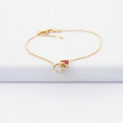 Bracelet chaîne coeur émail rouge plaqué or