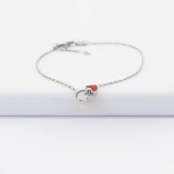 Bracelet chaîne coeur émail rouge argent
