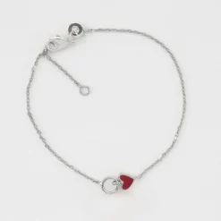 Bracelet chaîne coeur émail rouge argent