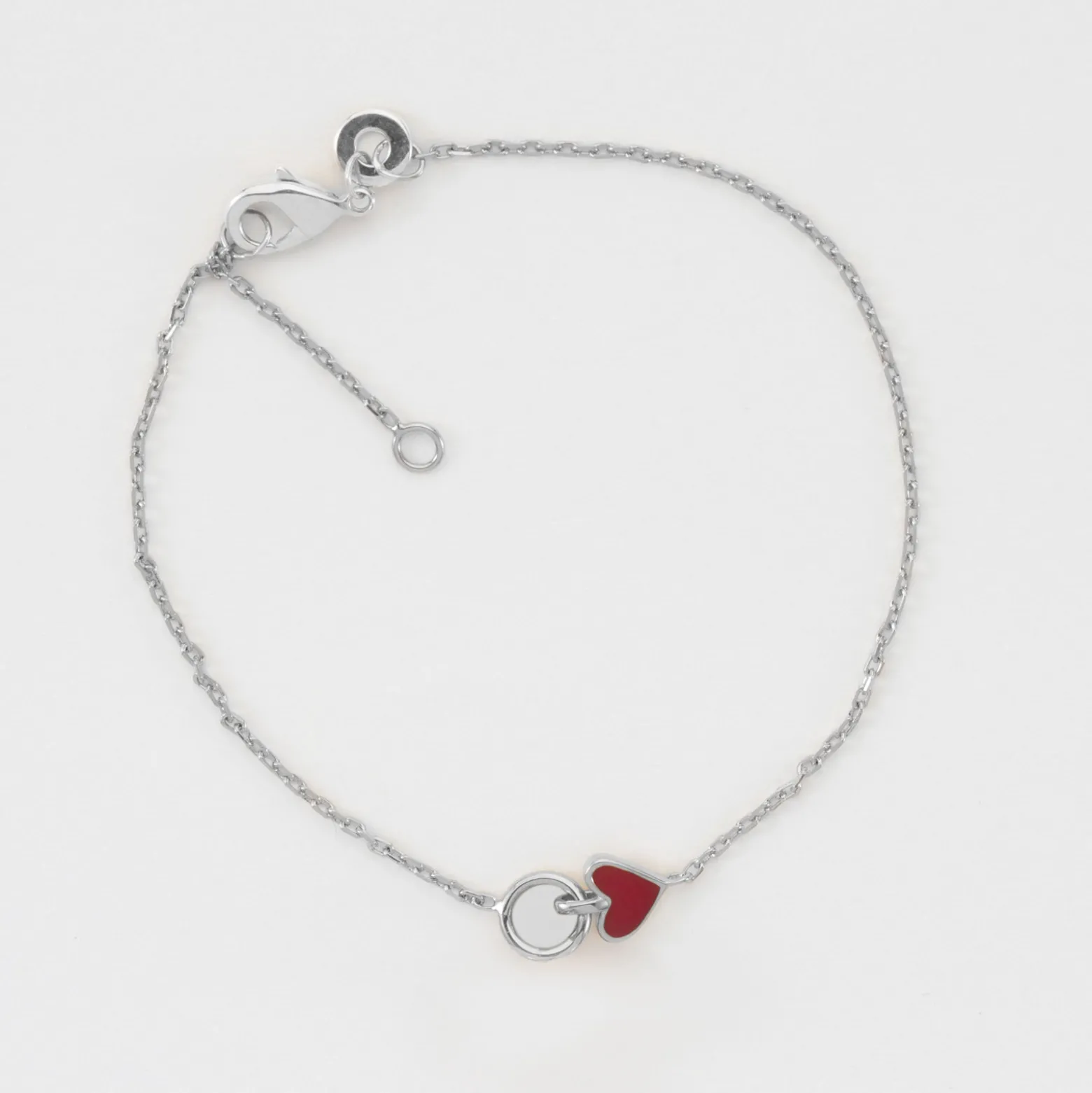 Bracelet chaîne coeur émail rouge argent