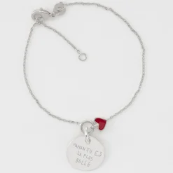 Bracelet chaîne coeur émail rouge personnalisé médaille gravée argent 15 mm