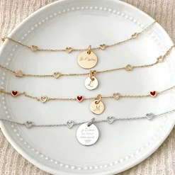 Bracelet chaîne coeurs ajourés personnalisé médaille gravée argent 15 mm
