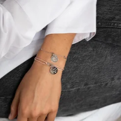 Bracelet chaîne coeurs ajourés Mariée personnalisé médaille gravée argent 15 mm