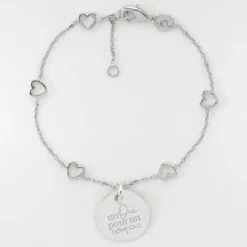 Bracelet chaîne coeurs ajourés Mariée personnalisé médaille gravée argent 15 mm