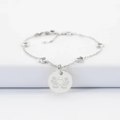Bracelet chaîne coeurs ajourés Mariée personnalisé médaille gravée argent 15 mm