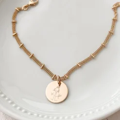Bracelet chaîne double personnalisé médaille gravée plaqué or 15 mm