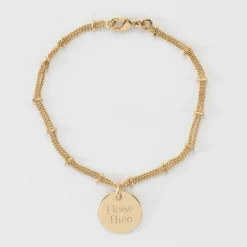Bracelet chaîne double personnalisé médaille gravée plaqué or 15 mm