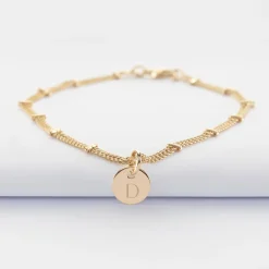 Bracelet chaîne double personnalisé médaille gravée plaqué or 10 mm