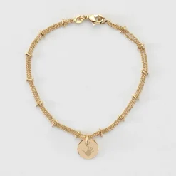 Bracelet chaîne double personnalisé médaille gravée plaqué or 10 mm