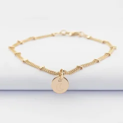 Bracelet chaîne double personnalisé médaille gravée plaqué or 10 mm