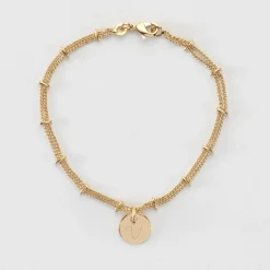 Bracelet chaîne double personnalisé médaille gravée plaqué or 10 mm