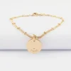 Bracelet chaîne double personnalisé médaille gravée plaqué or coeur estampillé 15 mm - HappyBulle x Atelier Wagram