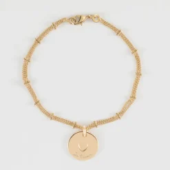 Bracelet chaîne double personnalisé médaille gravée plaqué or coeur estampillé 15 mm - HappyBulle x Atelier Wagram
