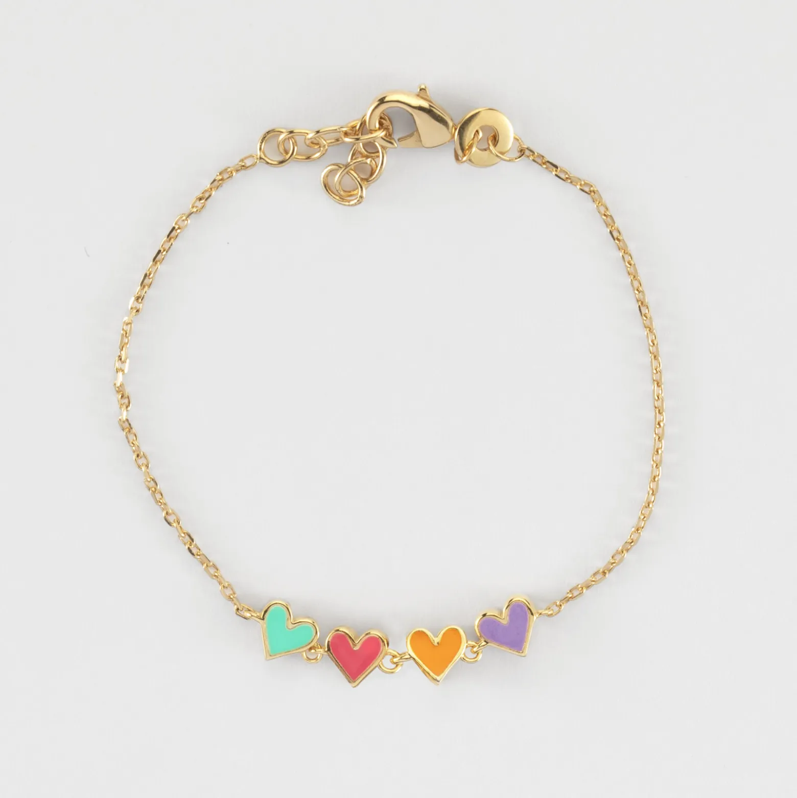 Bracelet chaîne enfant cœur email multicolore plaqué or