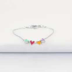 Bracelet chaîne enfant cœur email multicolore argent