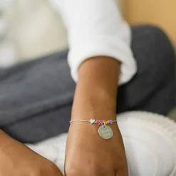 Bracelet chaîne enfant cœur email multicolore argent