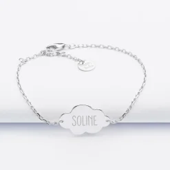 Bracelet chaîne enfant personnalisé médaille gravée argent nuage 2 trous 20x14 mm