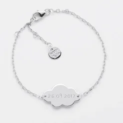 Bracelet chaîne enfant personnalisé médaille gravée argent nuage 2 trous 20x14 mm