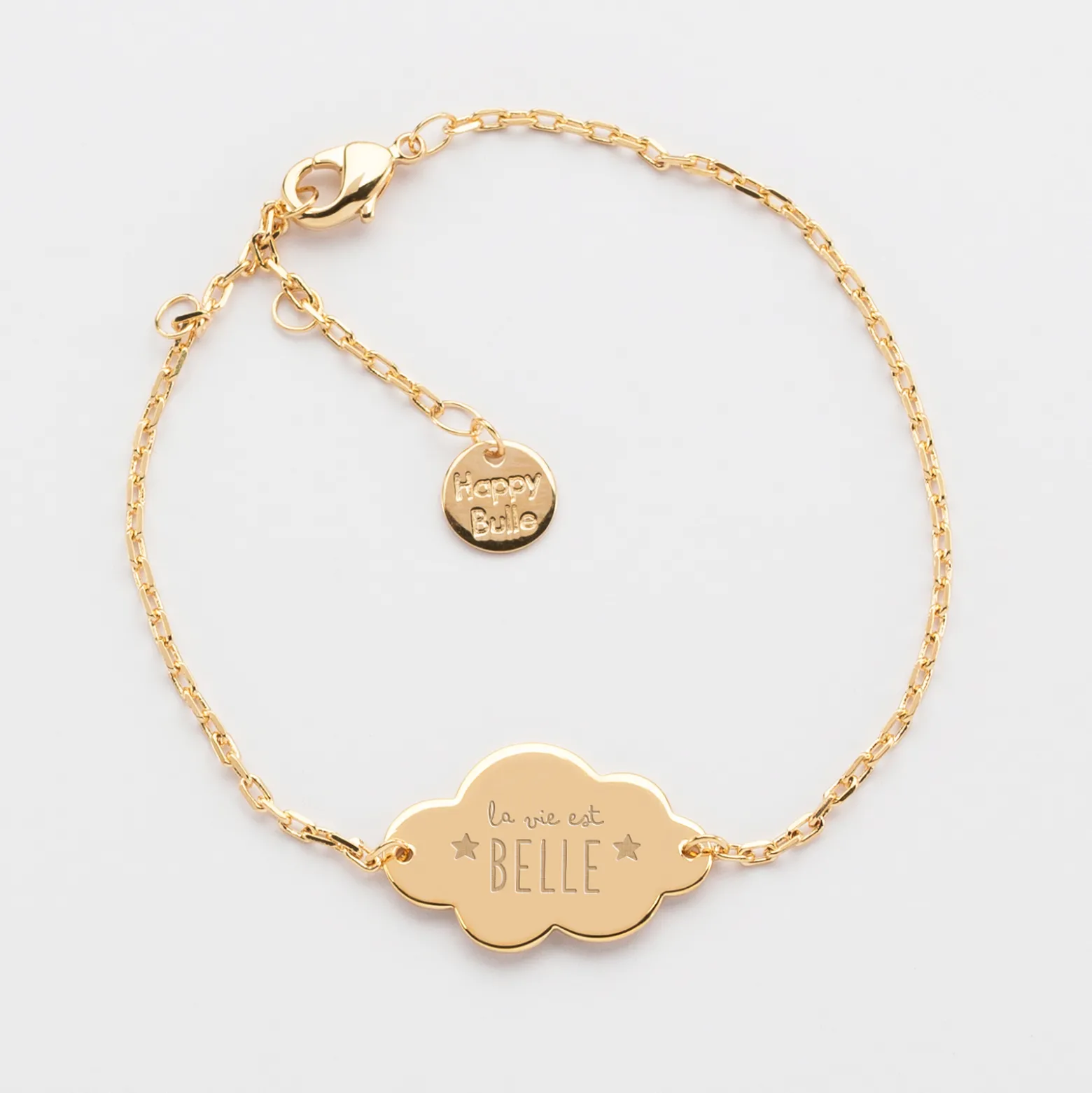Bracelet chaîne enfant personnalisé médaille gravée plaqué or nuage 2 trous 20x14 mm - Nos petits imparfaits